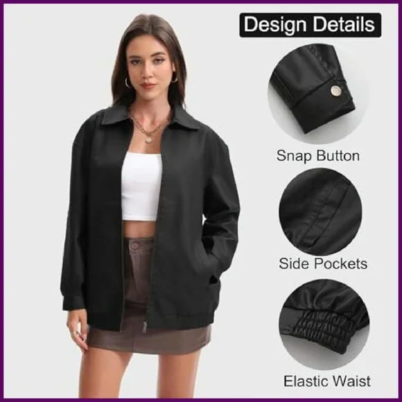 Oversized Faux Leather Motorcycle Jacket, Loose Fit Zip Up
